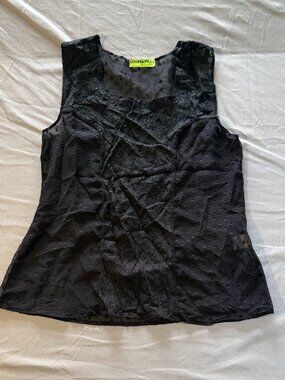 Fresh Brewed Junior's Sheer Black Floral Lace Tank Top Small New without Tags